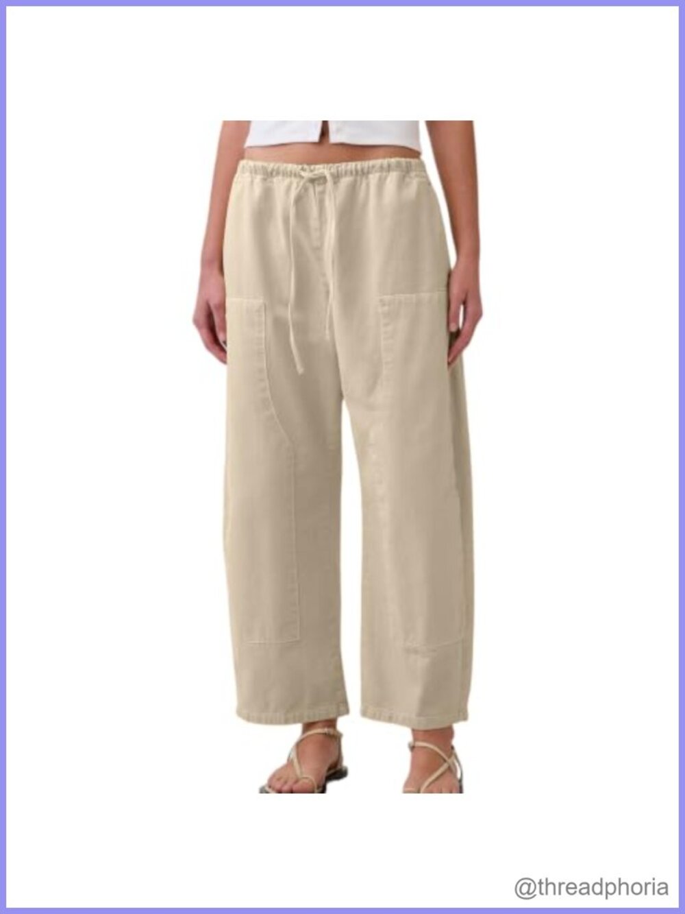 Women's Double Knee Barrel Pants Elastic Waist Wide Leg Cropped Palazzo